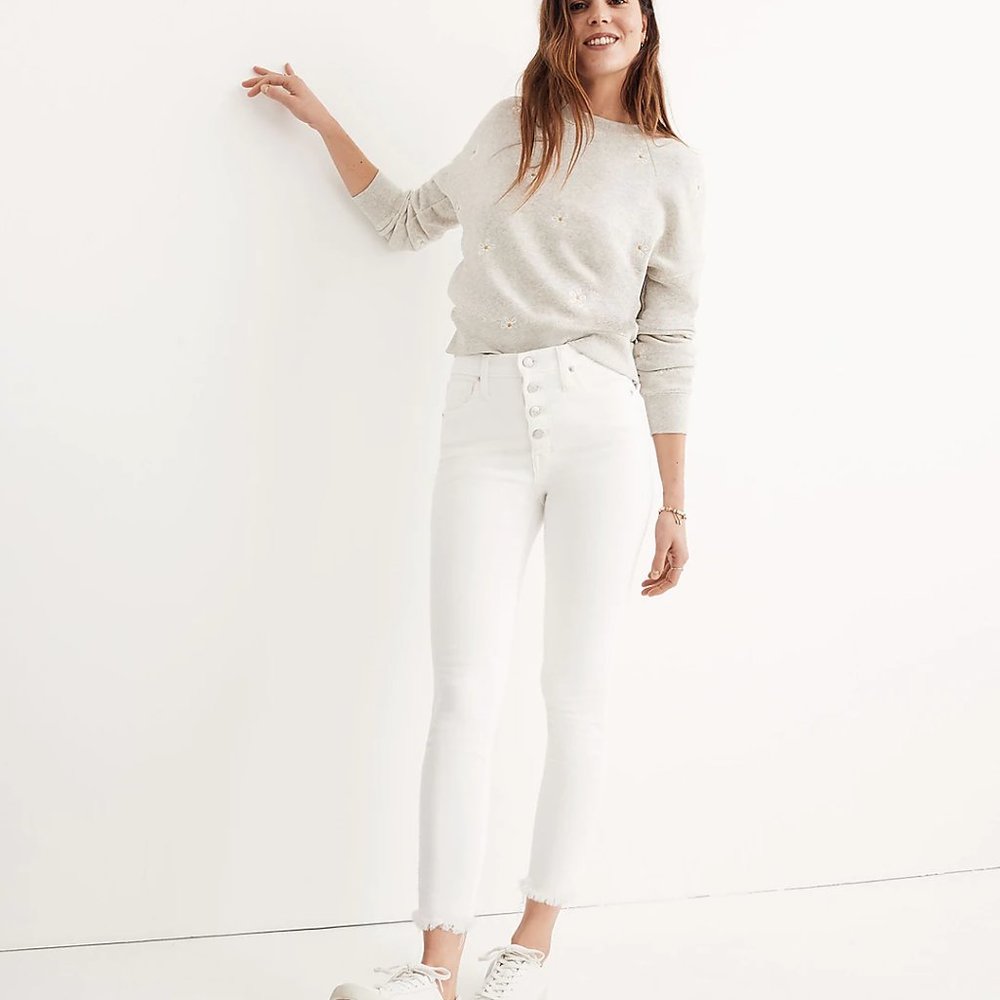 Madewell 10" High-Rise Skinny Crop Jeans in Pure White: Button-Front Edition NWT